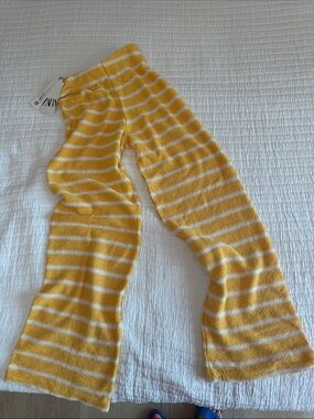 Zara Yellow & White Striped Knit Wide-Leg Pants